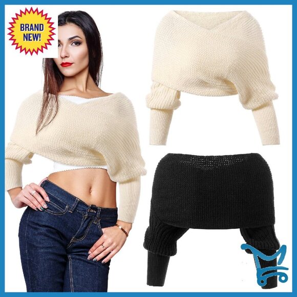 Knitted Wrap Sweater Scarf with Sleeves - All Season Wear